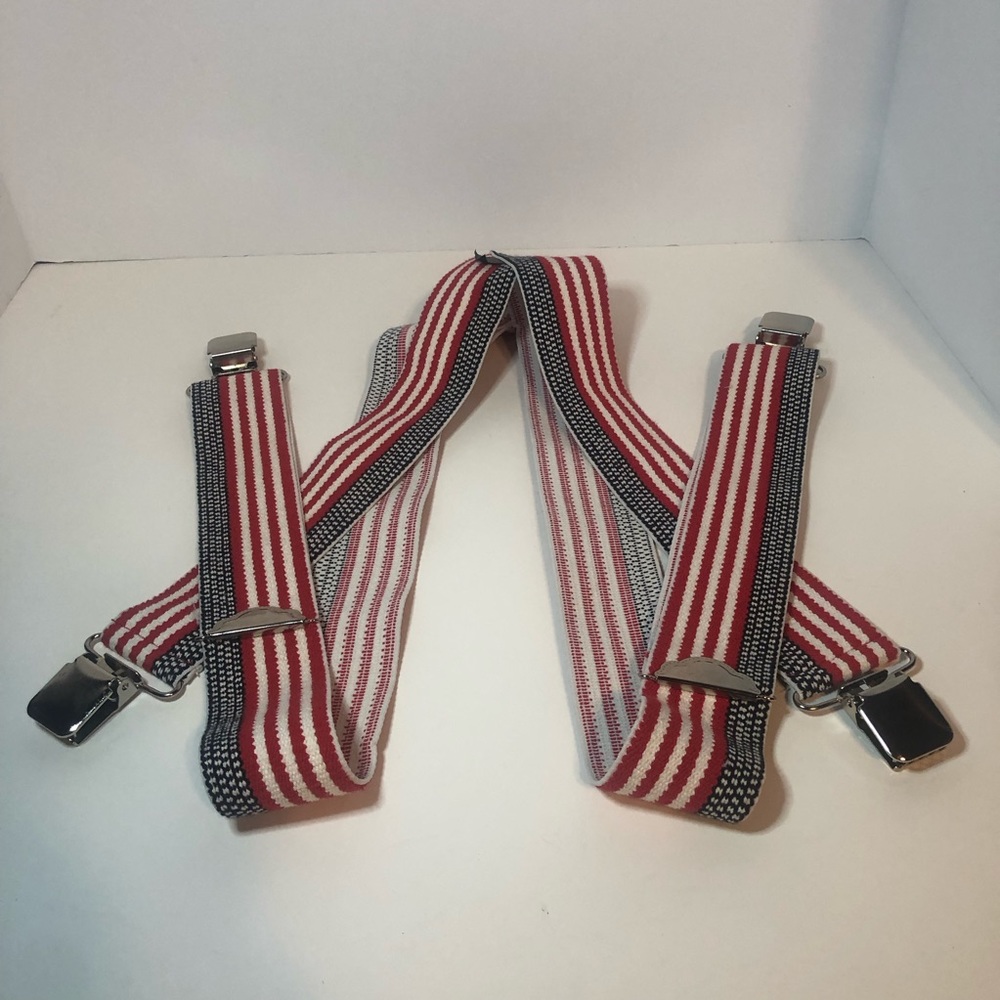 Vintage Welch Mfg Co 2" American Flag USA Red White Blue Elastic Suspenders